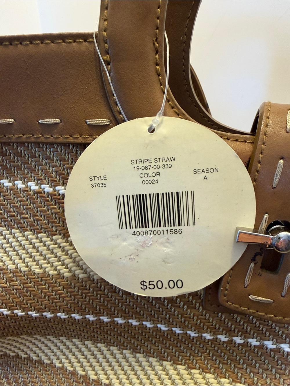 Valerie Stevens Brown and Cream Striped Woven Tote NWT - Picture 4 of 12